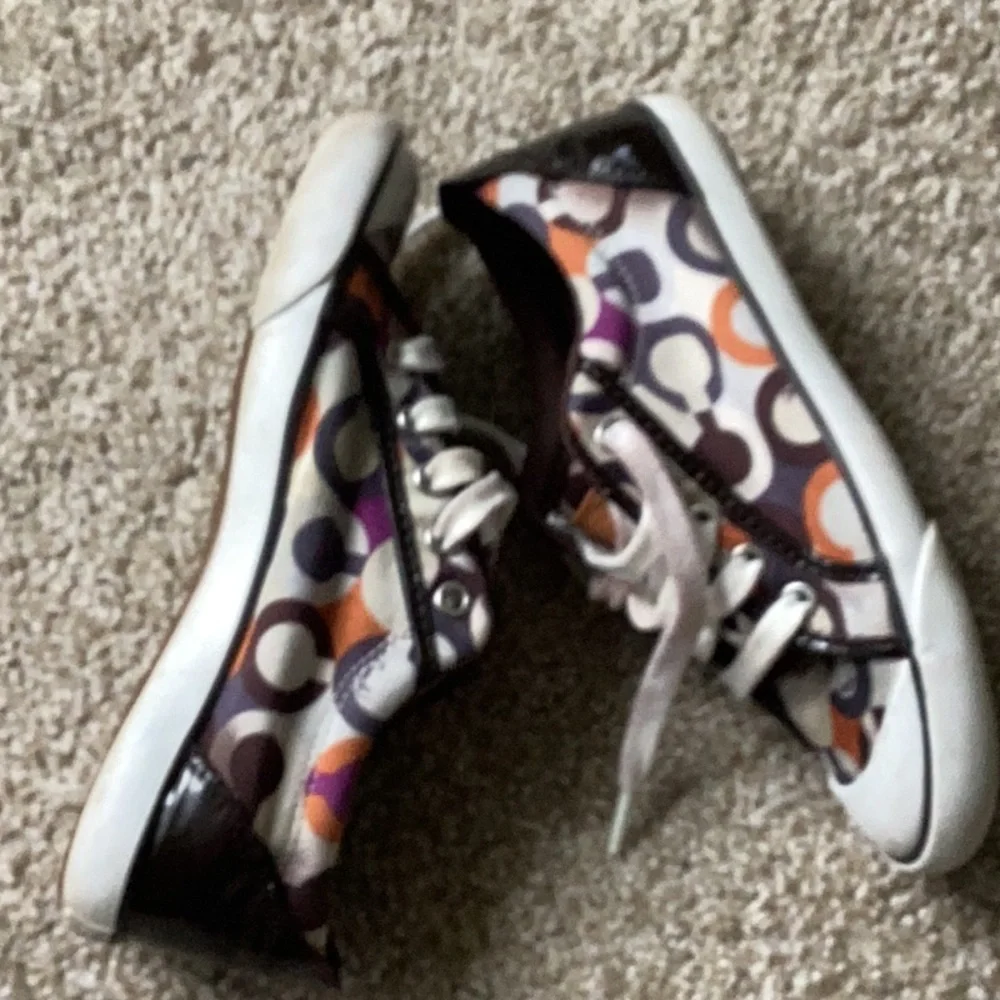 Coach Low-Top Canvas Sneakers in Purple, Orange & White - Picture 3 of 8